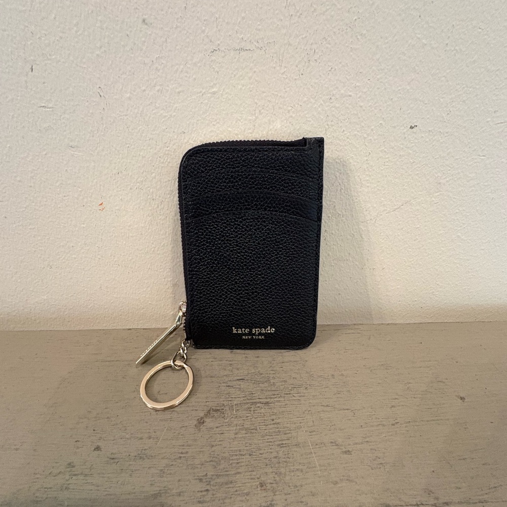 Kate Spade Black Textured Card Holder with Keychain